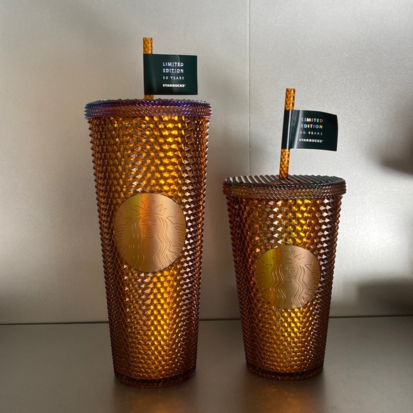 NWT Starbucks 50th Anniversary Venti & Grande Set Honeycomb Gold Studded Tumbler